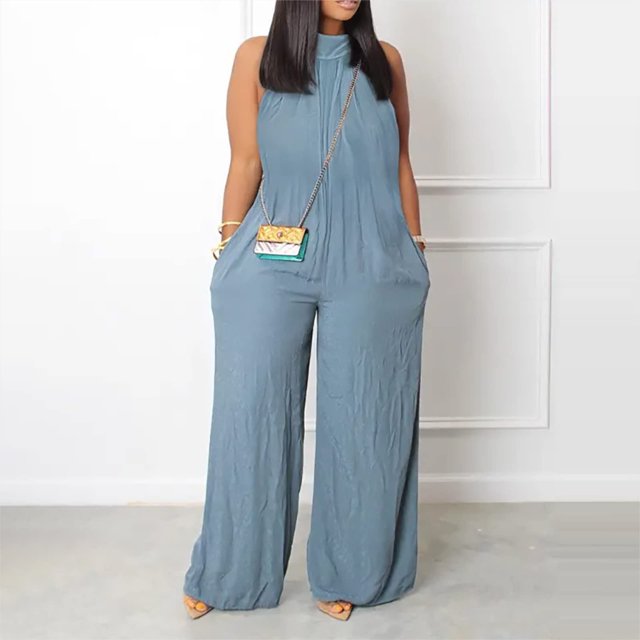 LSLJS Womens Casual Sleeveless Spaghetti Strap Loose Adjustable Jumpsuits Stretchy Long Pants Romper with Pockets