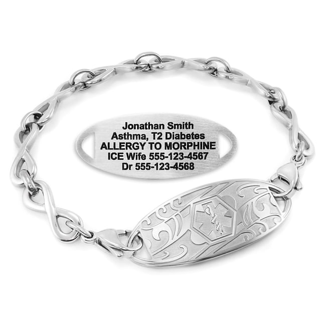 MedicEngraved Stainless Steel Custom Medical Alert Bracelet - 6mm Infinity Link