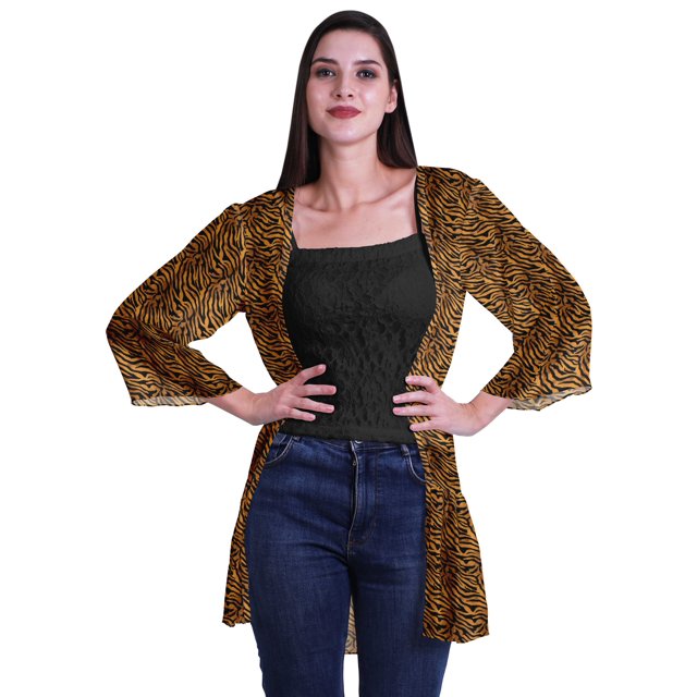 Moomaya Boléro en Georgette Imprimée à Volants, Ourlet Tombant, Couvre-Maillot de Plage pour Femmes