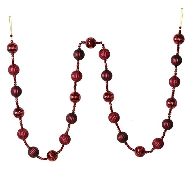 Vickerman M183519 6 ft. Wine Stripe Ball Garland