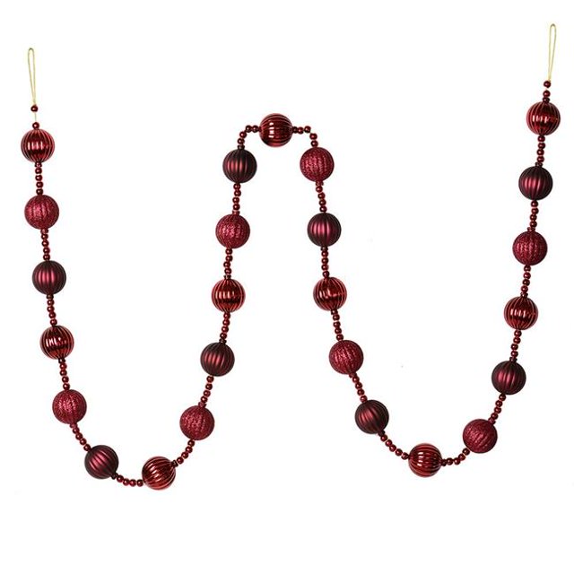 Vickerman M183519 6 ft. Wine Stripe Ball Garland
