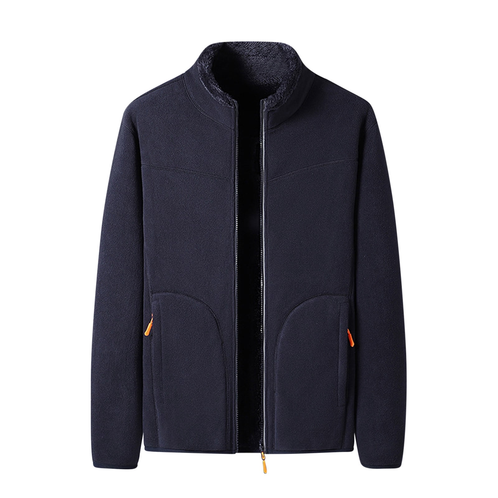 SBYOJLPB Jackets for Men Men'S Solid Color Pocket Zipper Long Sleeved Fleece Cotton Jacket