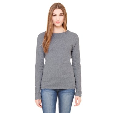 BELLA+CANVAS T-Shirt Jersey à Manches Longues pour Femmes, G, Gris Chiné Foncé
