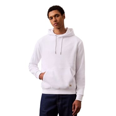Calvin Klein Men's Monogram Logo Patch Fleece Hoodie - 40EM221 (White 110, 2XL)