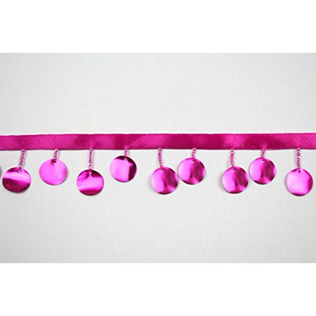 Altotux Bordure Perlée 1-1/2 Pouces Perles de Verre Rondes Multicolores à Paillettes avec Ruban 3/8 Pouces (Fuchsia)