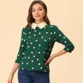 thumbnail image 2 of INSPIRE CHIC Chemisier pour Femme à Col Peter Pan Contrastant Manches 3/4 Blouse Chemises S Vert Foncé, 2 of 5
