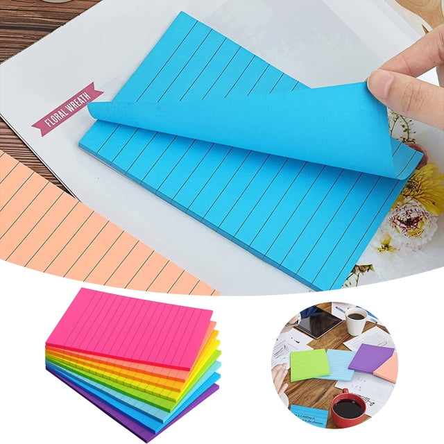 Productivity Sticky Notes Lined 4x6 Inch Notes with Bright Ruled Lines Strong Memo Pads 6 Pads per Sheets per Pad