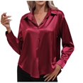 thumbnail image 1 of IROINID Rabais Chemises à Manches Longues Col en V pour Femmes Cardigan d'Été Décontracté Aguichant Hauts de Chevet Réguliers Blouse à Manches Longues Unie, Bourgogne, 1 of 6