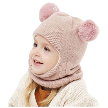 Yammkia Tuque d'Hiver pour Tout-Petit Fille Cagoule de Ski Enfants, Tuques d'Hiver en Molleton Garçons Filles pour Enfants, Tuque d'Hiver Duveteuse Masque Facial de Ski Couvre-Visage Équipement de Neige (Rose, 2-7 Ans)