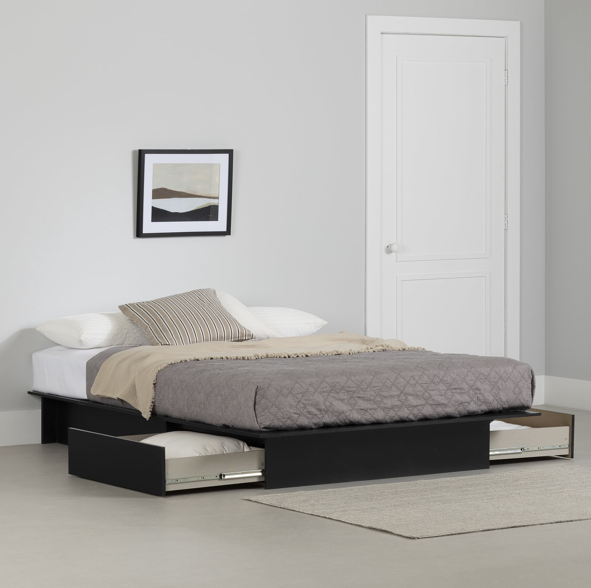 South Shore Step One Full/Queen Platform Bed with drawers, in Pure Black