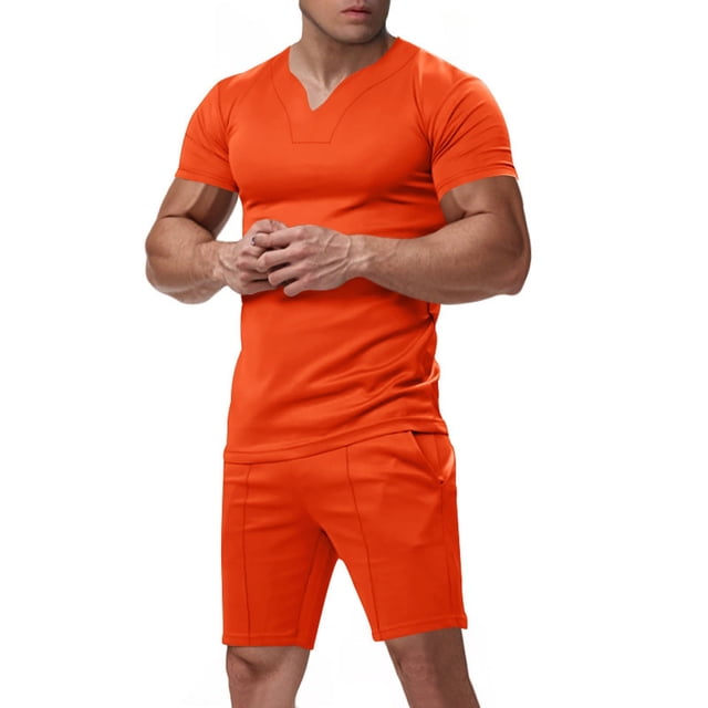 NTACZA 2 Pieces Shorts Set Men Short Sleeve Athletic Tracksuits Men's Crew Neck Muscle Sweatsuits 3XL