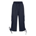 thumbnail image 3 of QATAINLAV Shorts Cargo pour Femmes Unis Décontractés Amples Athlétiques Joggers Pantalons Raccourcis Été Cordon Taille Élastique Bas Resserré Pantalons avec Poches Aujourd'hui Ventes Prime Bleu Foncé m, 3 of 8