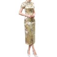 thumbnail image 2 of Robes pour Femmes Vintage Chinois Cheongsam Brodé Manches Courtes Longue Robe Traditionnelle Qipao Or TTG, 2 of 3