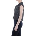 thumbnail image 3 of Womens Distressed Denim Button Up Sleeveless Crop Vest, Grey, Medium, 3 of 5