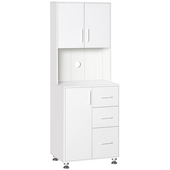 HOMCOM Modern Kitchen Cupboard Storage Organizer Microwave Cabinet, White