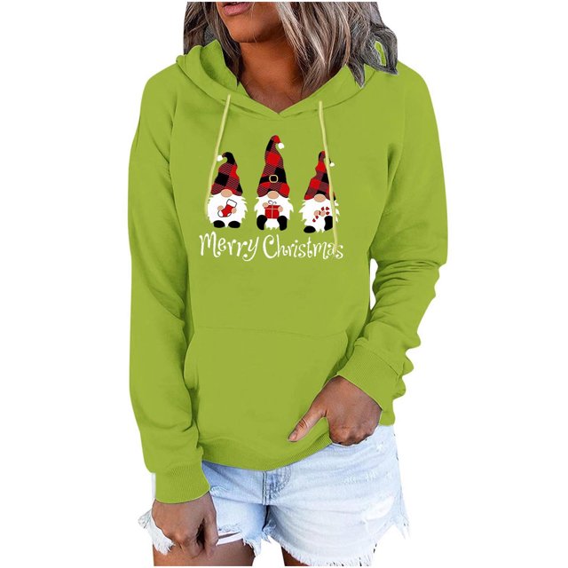 Penkiiy Chandails à Capuchon pour Femmes Mode Décontractée Blouse à Manches Imprimées Pull à Capuche Vert Y2K Vêtements