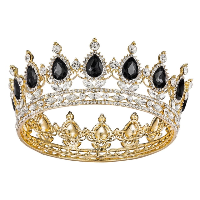 ZheElen Alloy Durable And Non-deforming Rhinestone For Wedding Or Cosplay Family Wedding Hair Crown Gold + black 1Set