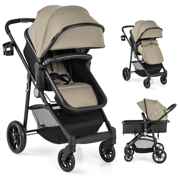 Babyjoy 2 in 1 Foldable Baby Stroller Kids Travel Newborn Infant Buggy Pushchair 22 lbs Coffee
