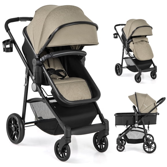 Babyjoy Poussette pour Bébé 2 en 1 Pliable, Poussette pour Enfants, Voyage, Nouveau-Né, Landau, Poussette 22 Lb, Café