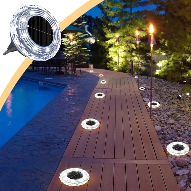 Birdeem Solar Ground Lights, Bright LED Auto On/Off Solar Disc Lights for Yard Garden Pathway, IP65 Waterproof Plastic Landscape Lighting, 7x7x6cm Easy Install