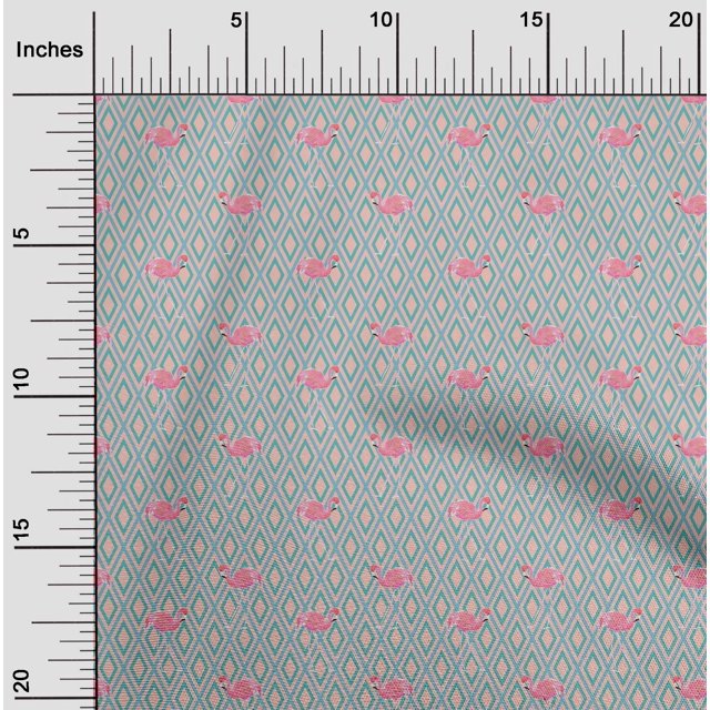oneOone Polyester Lycra Fabric Geometric & Flamingo Bird Print Fabric by The Yard 56 Inch Wide