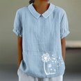 thumbnail image 1 of Jsaierl Chemises en Lin d'Été pour Femmes Imprimé Pissenlit Col à Revers Manches Courtes Blouses Simples Décontractées Polyvalentes, 1 of 4