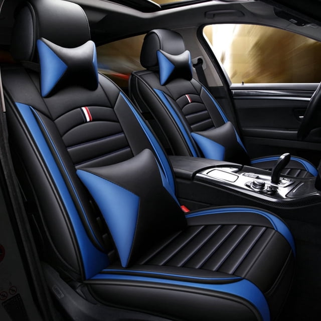 Maidao Car Seat Covers Leather Set for Buick for Regal 1998-Present 5 Seats Compatible Airbag Waterproof Front Rear Cushion Protector with Headrest with Headrest Blue