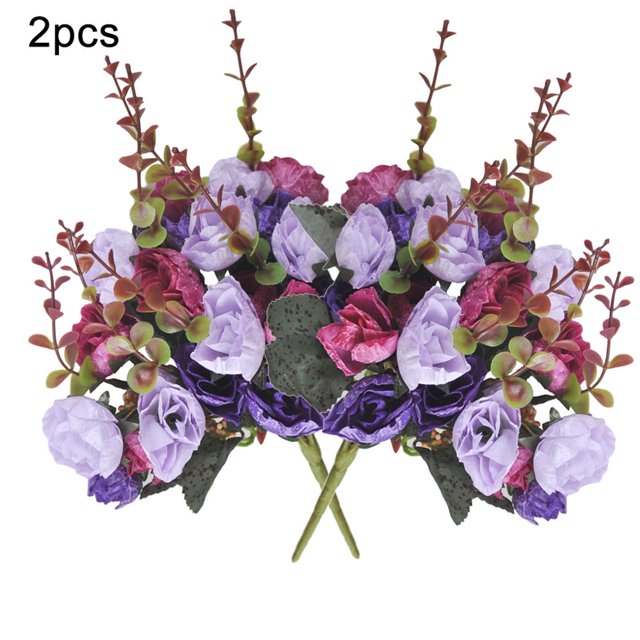 2pcs 21-heads Artificial Rose Bouquet Simulation Cloth Floral Decor Home Wedding Fake Flower