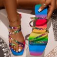 thumbnail image 2 of Hyknon Sandals for Women Summer Fashion Big Size One-Line Rhinestone Flat Sandals Arch Support Comfortable Sandals, 2 of 3