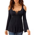 thumbnail image 1 of Women's Cold Shoulder Lace Up Casual Tunic Solid Blouse Tops, 1 of 5
