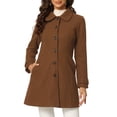 thumbnail image 1 of INSPIRE CHIC Manteau Long d'Hiver pour Femme à Col Peter Pan, à Simple Boutonnage, Brun Uni, P, 1 of 5