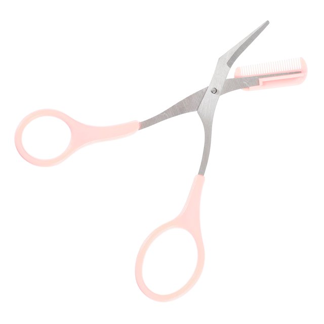 Unique Bargains Eyebrow Trimmer Scissors with Comb Stainless Steel Eyebrow Comb Scissors for Shaping Eyebrows Pink