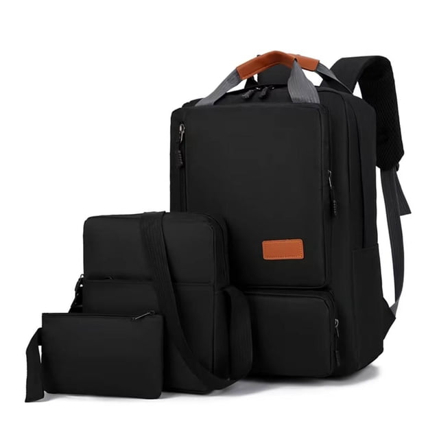 Amzcrzy Artificial Leather Wallet Casual Backpack Three Piece Set, Large Capacity Student Backpack, Suitable for School and Outdoor Travel, Computer Bag for Men and Women with Large Capacity