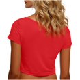 thumbnail image 5 of VSSSJ Crop Tops pour Femmes Manches Courtes Col Rond Extensible Chemise Décontractée Ajustée Solide Confortable Été Basique T-Shirts Courts Rouge Taille Unique, 5 of 5