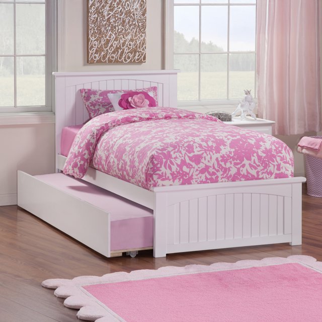 Nantucket Lit Plateforme Simple TG avec Pied de Lit Assorti et Tiroir-Lit TXL, Blanc