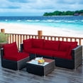 thumbnail image 2 of Costway 5PCS Patio Rattan Furniture Set Cushioned Sofa Chair Coffee Table Red, 2 of 9