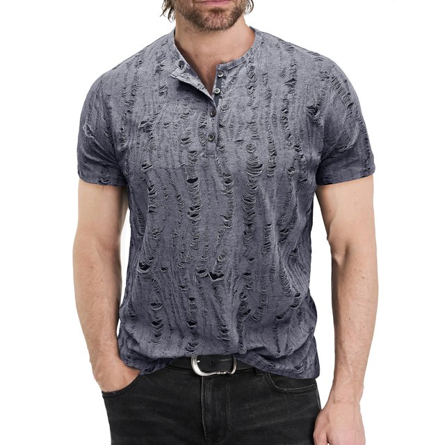 Hiiyo Men's Ripped Short Sleeve T Shirt, Sizes S-XXL
