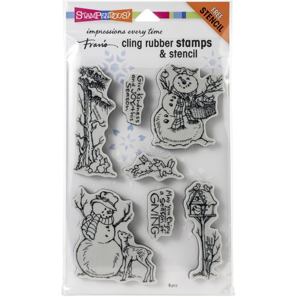 Stampendous Cling Stamp W/ Template Set-Giving Snowmen