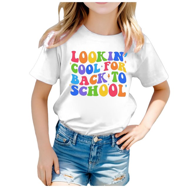 WEAIXIMIUNG Chemises de Sport pour Filles 10-12 Ans Rentrée des Classes Saison Imprimé Graphique Col Rond Manches Courtes T-Shirt Décontracté d'Été