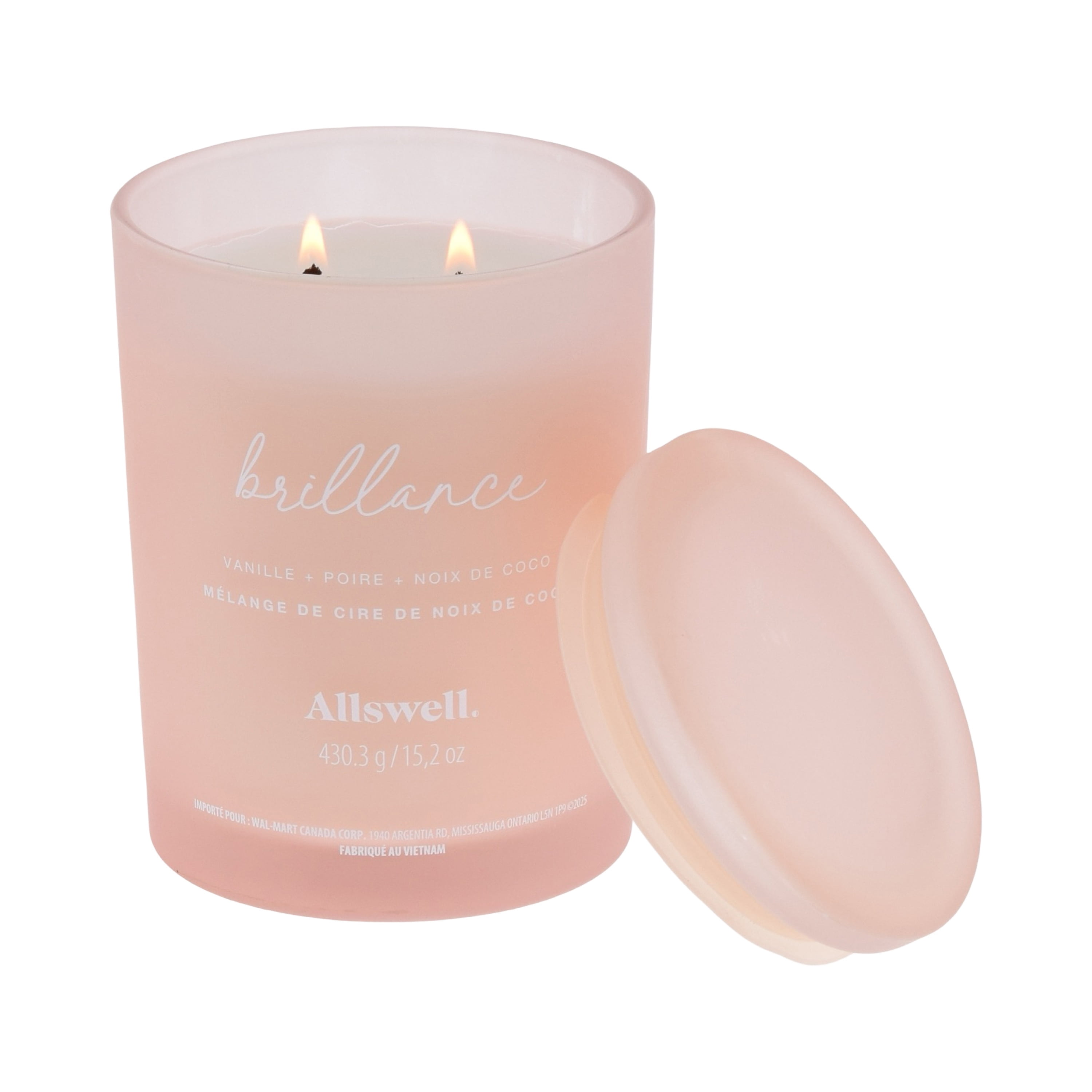 Bougie spa parfumée à la cire de noix de coco 15 oz Allswell, Brillance (Vanille + Poire + Noix de coco)