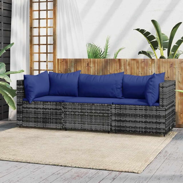 vidaXL 3 Piece Garden Lounge Set with Cushions Grey Poly Rattan
