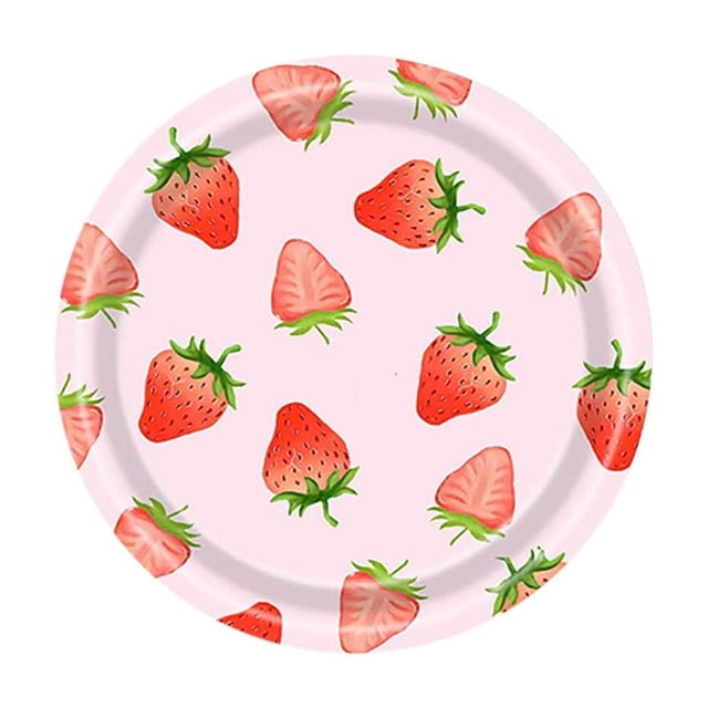 Decorative Paper Plates Strawberry Party Theme Disposable Tableware Set with 7 in and 9 in Plates, 10 Cups (9 oz), 25 Napkins, and 137 cm x 274 cm Tablecloth