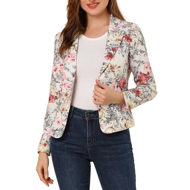 INSPIRE CHIC Juniors Allover Long Sleeve Notched Lapel Open Front Blazer