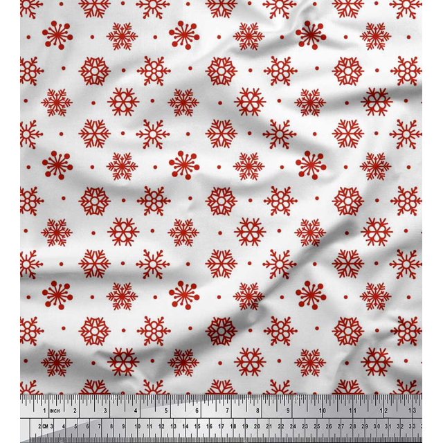 Soimoi Viscose Chiffon Fabric Dot & Snow Flakes Floral Printed Fabric 1 Yard 42 Inch Wide
