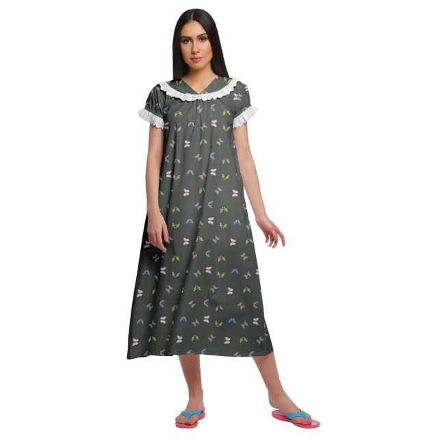 Moomaya Robe de Nuit à Manches Courtes Imprimée pour Femmes en Coton