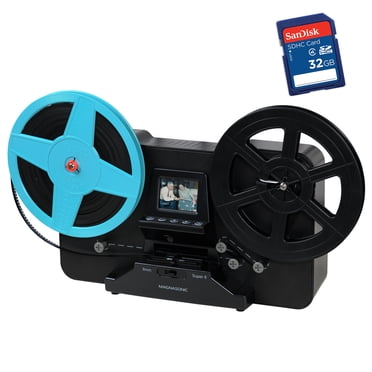 Magnasonic Scanneur de Pellicule Tout-en-un Super 8/8 mm, Convertit le Film en Vidéo Numérique, Numérise les Rouleaux de Pellicule Super 8/8 mm de 3 Pouces, 5 Pouces et 7 Pouces avec Carte SD Bonus 32 Go (FS81)