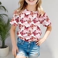 thumbnail image 2 of T-shirts Filles Manches Courtes Imprimé Papillons Décontracté Hauts Filles Rouge 10-11 Ans, 2 of 4