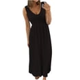 thumbnail image 1 of Besolor Robes d'Été pour Femmes à Col en V Sans Manches Robe Soleil Décontractée Couleur Unie Ligne A Fluide Plage Midi Robes, 1 of 6