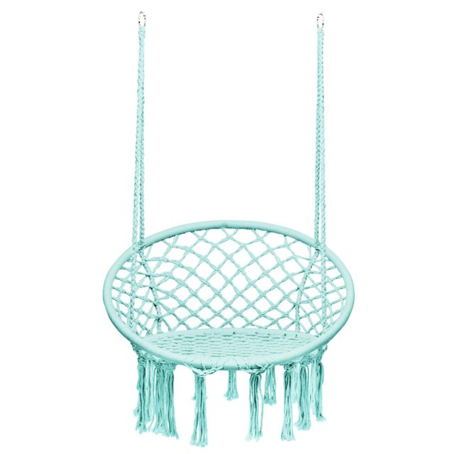 Gymax Hammock Chair Hanging Cotton Rope Macrame Swing Chair Indoor Outdoor Turquoise