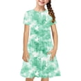 thumbnail image 1 of Robe Fille Été Patineuse Robe T-Shirt Teinture sur Nœuds Décontractée à Manches Courtes Robe Fluide pour Enfants 4-14 Ans, 1 of 6